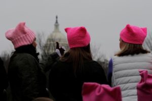 Women wearing pink pussy protest hats gather in front of the U.S. Capitol for the Women's March on Washington, following the inauguration of U.S. President Donald Trump, in Washington, DC, U.S. January 21, 2017. REUTERS/Brian Snyder