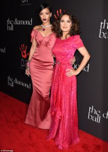 Rihanna and Salma Hayek on the Red Carpet at the First Annual Diamond Ball in Beverly Hills, California