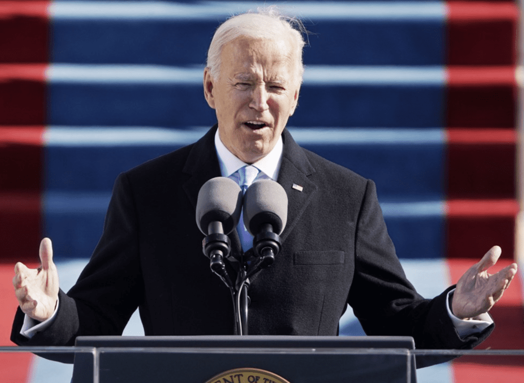 Photo of Joe Biden on his inaugural address