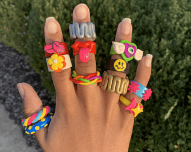 Clay Rings displayed on a hand
