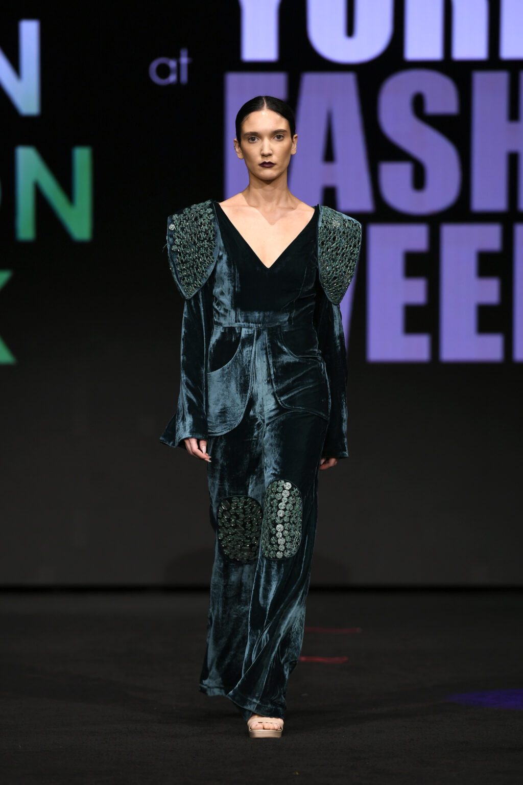 NEW YORK, NEW YORK - FEBRUARY 12: Cydney Gill walks the runway wearing  INIFD-LST India Fashion Trunk - At New York Fashion Week Powered By Art Hearts Fashion at The Ziegfeld Ballroom on February 12, 2022 in New York City. (Photo by Arun Nevader/Getty Images for Art Hearts Fashion)