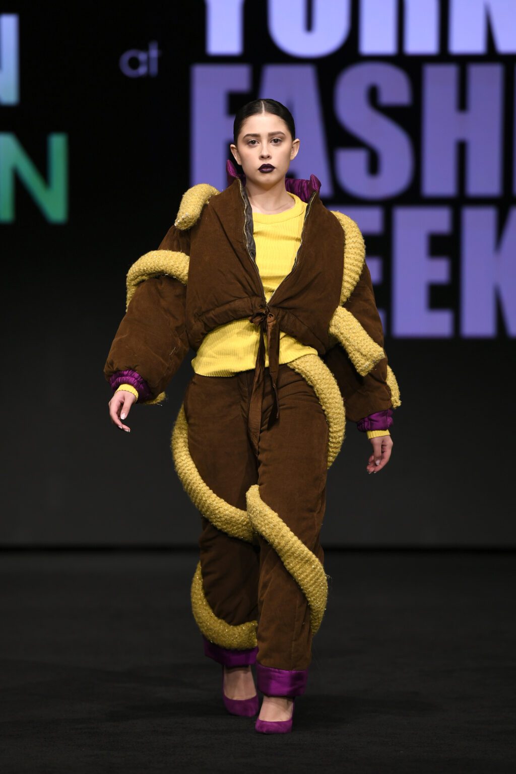 NEW YORK, NEW YORK - FEBRUARY 12: Alyssa Quintana walks the runway wearing INIFD-LST India Fashion Trunk - At New York Fashion Week Powered By Art Hearts Fashion at The Ziegfeld Ballroom on February 12, 2022 in New York City. (Photo by Arun Nevader/Getty Images for Art Hearts Fashion)
