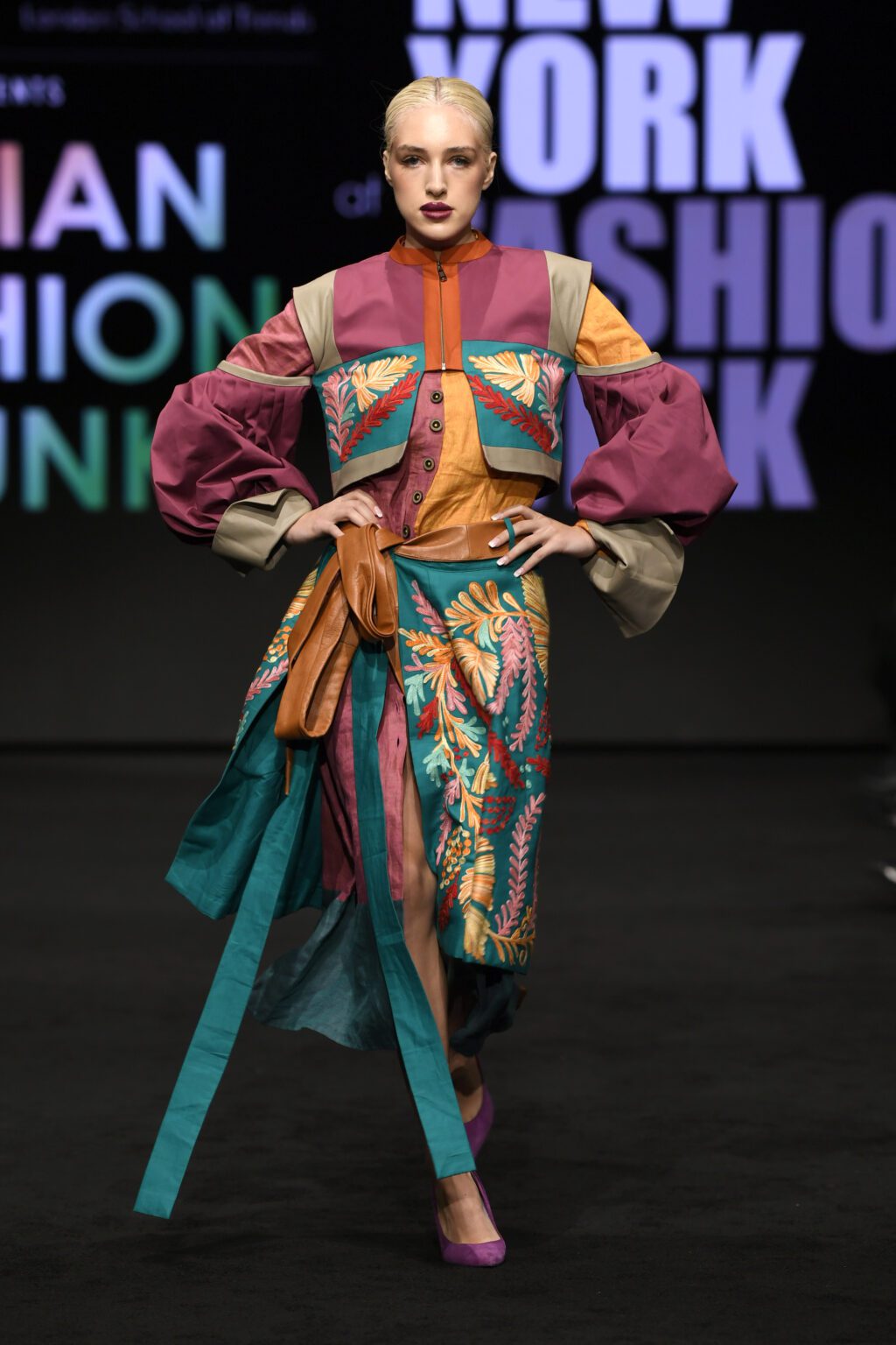 NEW YORK, NEW YORK - FEBRUARY 12: Nichole Kennedy walks the runway wearing INIFD-LST India Fashion Trunk - At New York Fashion Week Powered By Art Hearts Fashion at The Ziegfeld Ballroom on February 12, 2022 in New York City. (Photo by Arun Nevader/Getty Images for Art Hearts Fashion)