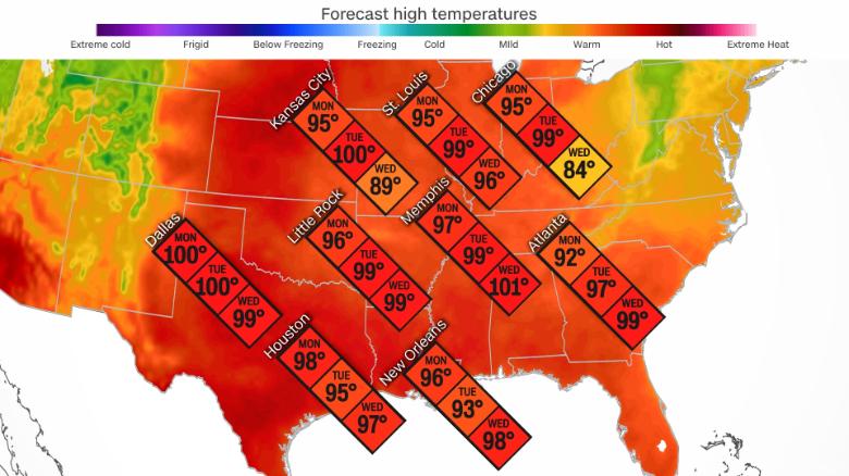 Weather map of heat wave