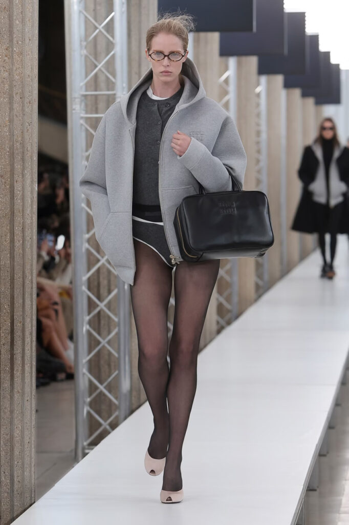 Model walks for Miu Miu at Paris Fashion Week 