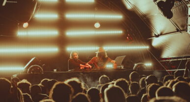 Mozambo performing to a crowd