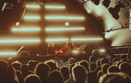 Mozambo performing to a crowd